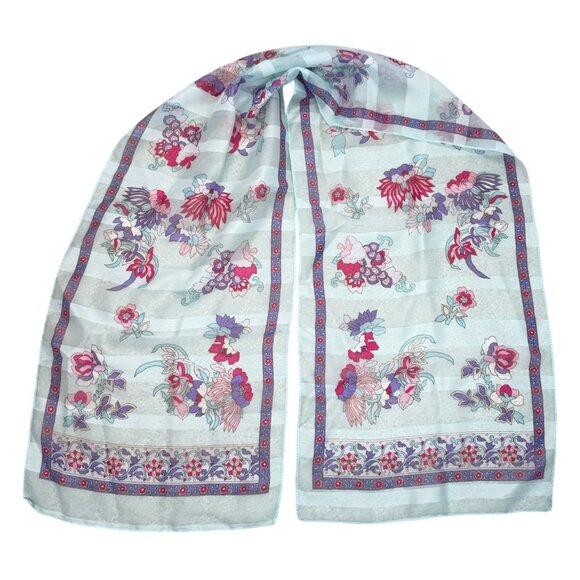 Womens Vintage Sheer Long Scarves Lot of 3 Floral And Polka Dot Head Neck - Picture 3 of 12